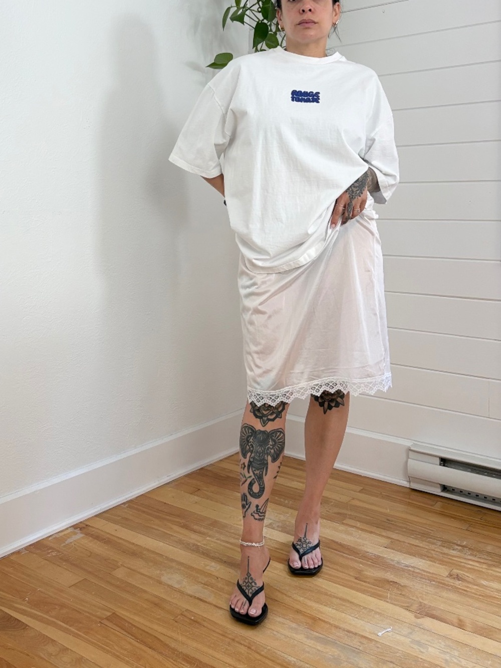Vintage semi sheer slip midi skirt